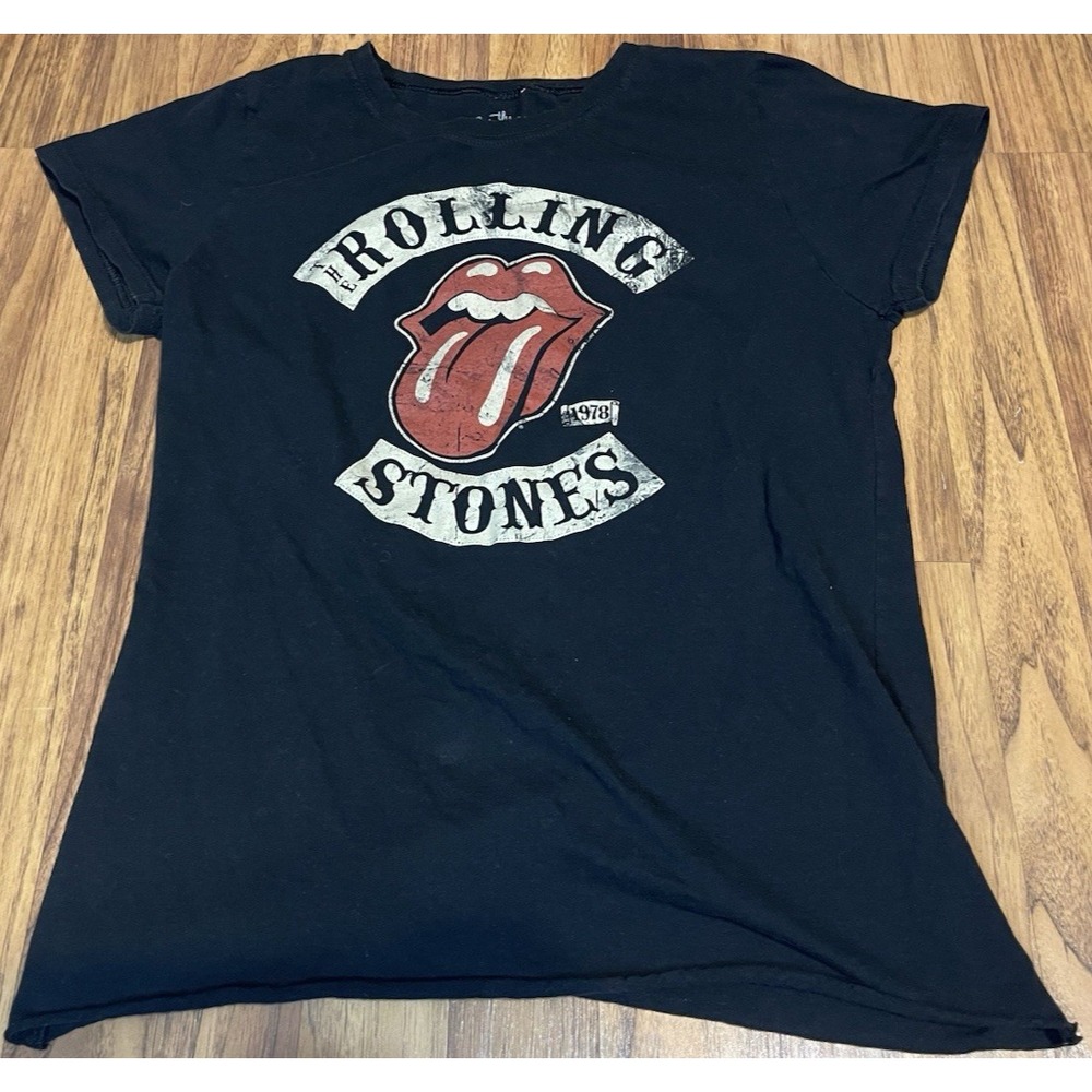 Waist Cut Rolling Stones Shirt Womens XXL Black 1978 Tongue Band Tee Rock Music